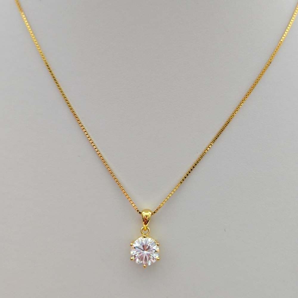 2ct 6 Prong Moissanite Necklace. Yellow Gold Plated